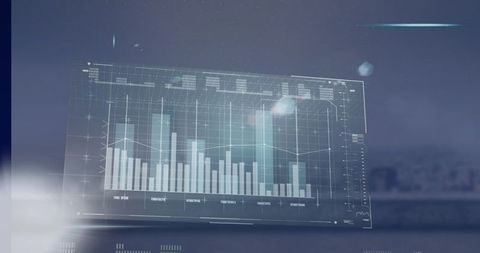 Futuristic data analysis on city skyline background