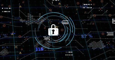White Padlock in Digital Grid Representing Cybersecurity Protection