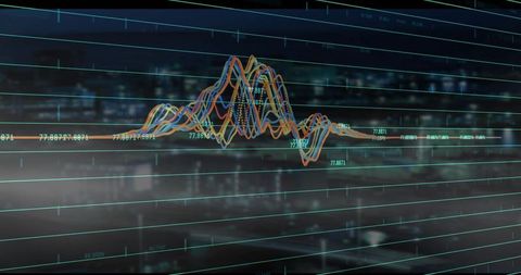 Futuristic digital data visualization multicolored line graph