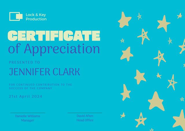 Starry Certificate of Appreciation Template - Download Free Stock Templates Pikwizard.com