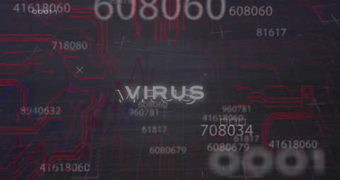 Digital Cyberscape with Malware Animation and Data Streams