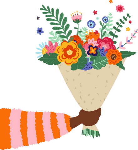 Transparent Hand Holding Colorful Bouquet Illustration Aesthetic Design