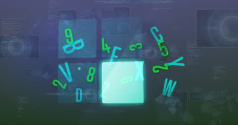 Digital Interface with Glowing Letters and Numbers