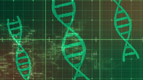 Futuristic Rotating DNA Strands on Abstract Digital Background