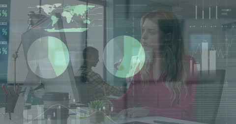 Financial Data Processing Animation Over Business Professionals