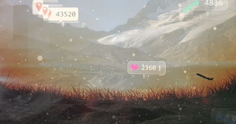 Digital Connectivity Over Dreamy Mountain Landscape