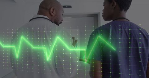 Doctors Discussing Patient Health with Vital Signs Overlay - Download Free Stock Images Pikwizard.com