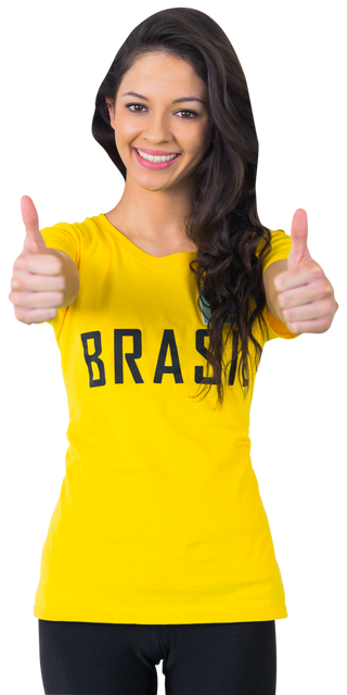 Happy Woman in Brazilian Football Shirt Giving Thumbs Up on Transparent Background - Download Free Stock Videos Pikwizard.com