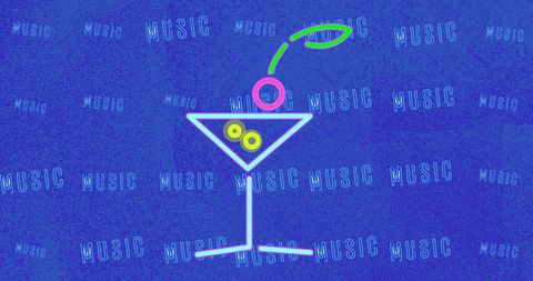 Neon Music and Cocktail Glass Against Blue Background - Download Free Stock Images Pikwizard.com