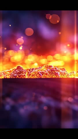 Vertical neon filament ridge pulsing with glowing particles and cinematic bokeh for futuristic video