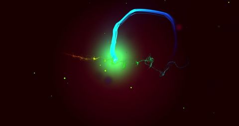 Glowing heart light trail on dark background