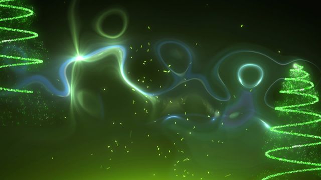 This captivating artwork features luminous green neon spirals and undulating waves, creating a stunningly dynamic light pattern against a deep green backdrop. The vibrant, abstract shapes convey energy and fluidity. Ideal for use in modern design projects, digital presentations, or as a background for creative campaigns seeking to evoke innovation and movement.