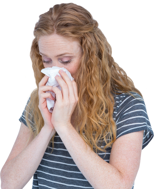 Transparent Image of Sick Blonde Woman Blowing Her Nose - Download Free Stock Videos Pikwizard.com