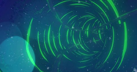 Neon Green Futuristic Tunnel with Digital Snowfall Effects