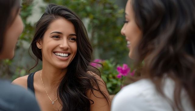 Smiling Woman Highlights Casual Friendship in Outdoor Garden