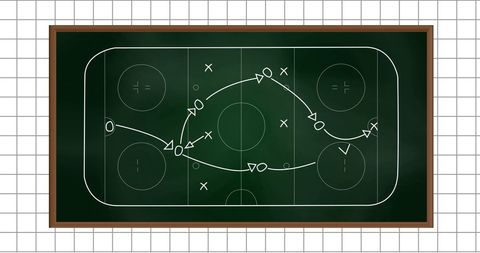Hockey Strategy Tactics Drawn on Chalkboard Diagram