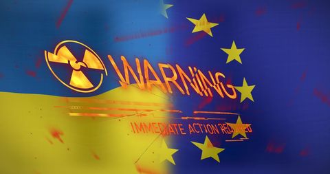 Digital Warning Symbol on Ukraine and EU Flags Represents International Crisis - Download Free Stock Images Pikwizard.com