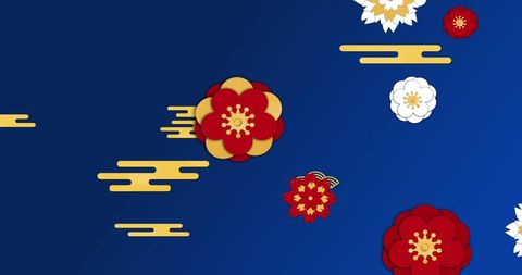 Elegant Chinese Flower Pattern on Rich Blue Background