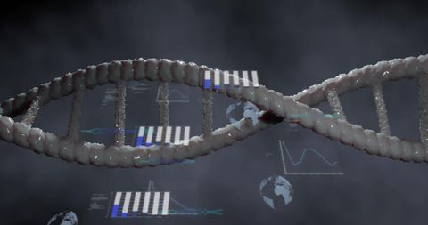 digital dna strand with data charts on dark background - Download Free Stock Images Pikwizard.com