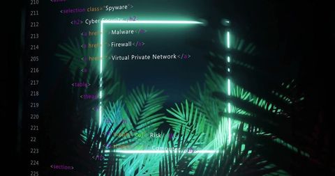 Futuristic Cybersecurity Concept with Neon Frame and Code