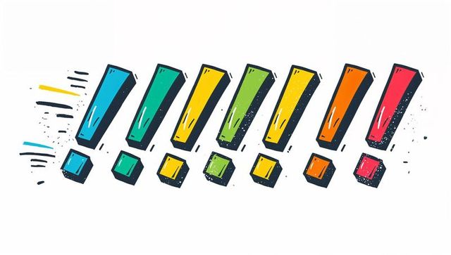 Colorful 3d exclamation marks showing motion ink splatter bold pop art graphic
