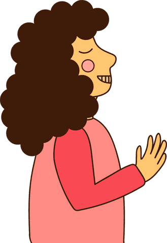 Happy cartoon character with curly hair on transparent background