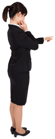 Asian Businesswoman Engaging with Virtual Interface Transparent Background