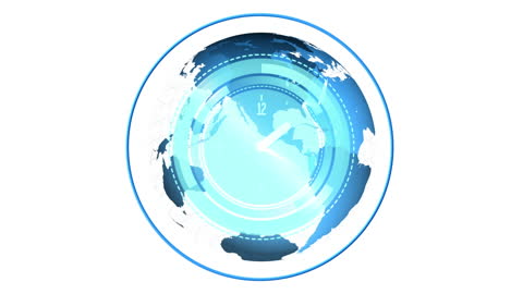 Digital Globe with Clock Overlay Illustrating Global Network