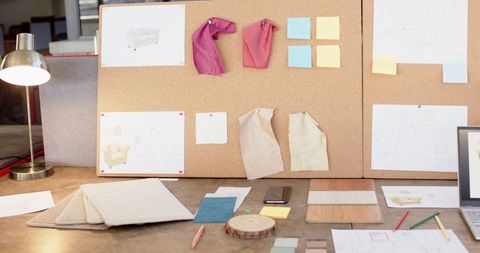 Creative Design Studio Vision Board with Materials and Sketches