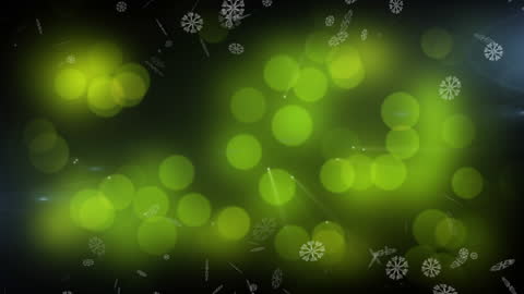 Festive Snowflakes Falling Over Green Bokeh Lights