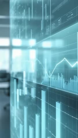 Vertical dashboard displaying rising bars and shifting line graph for real-time analytics