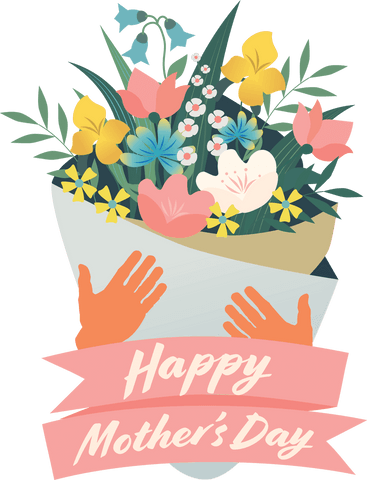 Happy Mother's Day Floral Bouquet on Transparent Background