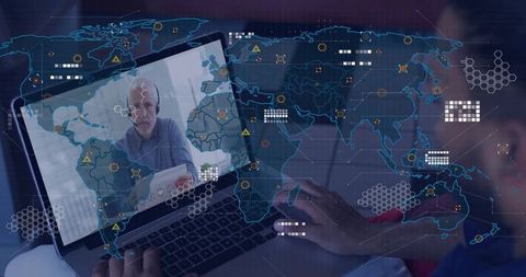Global virtual collaboration and cybersecurity monitoring on laptop for remote conference