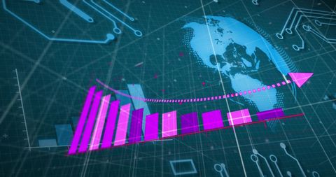 Futuristic Digital Economy Growth Chart and Global Map - Download Free Stock Images Pikwizard.com