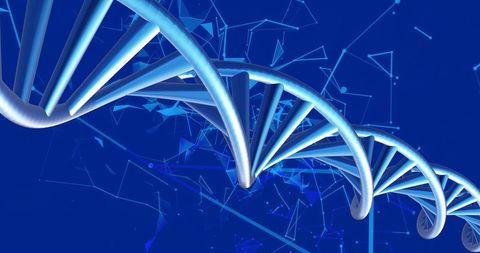 Digital DNA Helix with Glowing Light Trails Over Blue Background - Download Free Stock Images Pikwizard.com