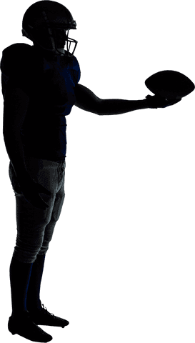 Silhouette of american football player holding ball in athletic pose