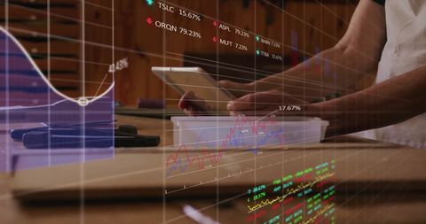 Elderly Woman Analyzing Financial Data with Digital Technology