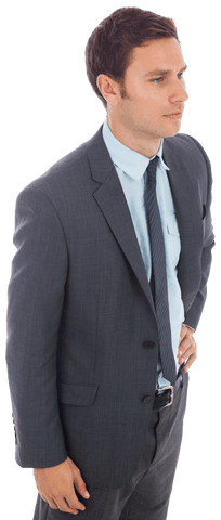 Serious Businessman Standing in Formal Suit on Transparent Background