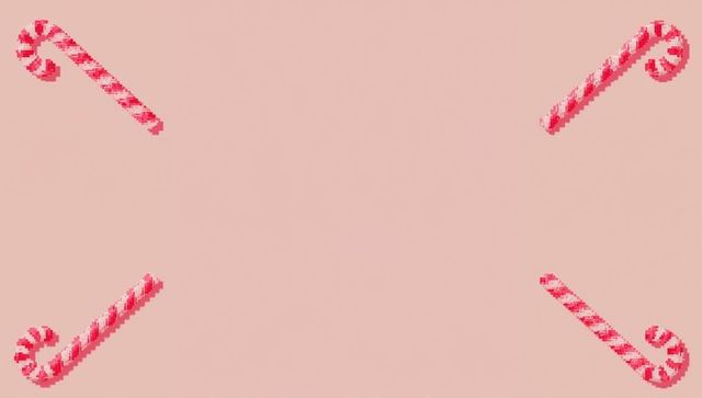 Pastel pink holiday frame with corner candy canes and minimalist striped design for text