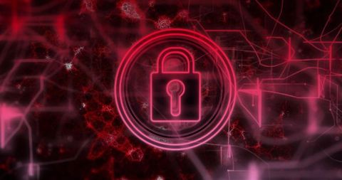 Glowing Pink Padlock with Network Connections Illustrating Cybersecurity