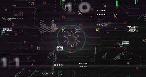 Digital Interface with Bug Icon and Cybersecurity Elements