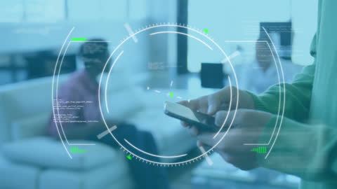 Businessman Using Smartphone with Digital Graphic Interface