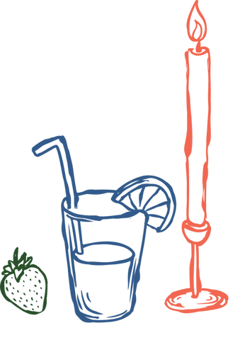 Minimalist line art strawberry drink with candle on transparent background