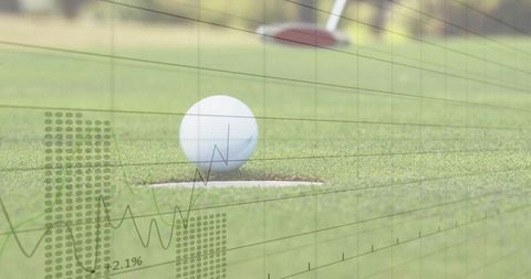 Golf ball and putter with performance data overlay