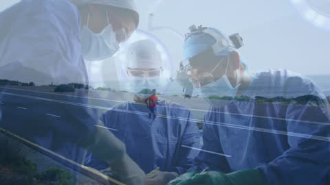 Animated Surgeons and Runner Symbolizing Health and Urban Life