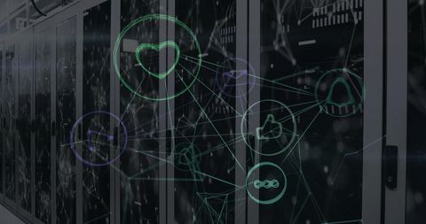 Digital Icons Overlaying Computer Servers Symbolizing Data Connectivity - Download Free Stock Images Pikwizard.com