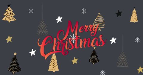 Festive Merry Christmas Text with Golden Holiday Decorations