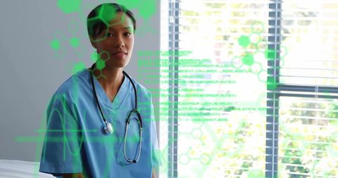 Medical Data Interface with Female Doctor in Clinical Setting