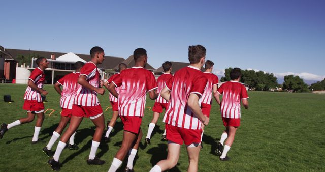 Soccer Team Training in Park with Sunny Blue Sky - Download Free Stock Images Pikwizard.com