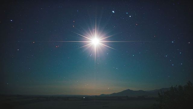Radiant star in night sky over tranquil rural landscape